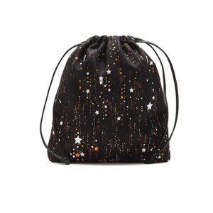 Miu Miu Black Drawstring Pouch with Silver & Orange Star Print